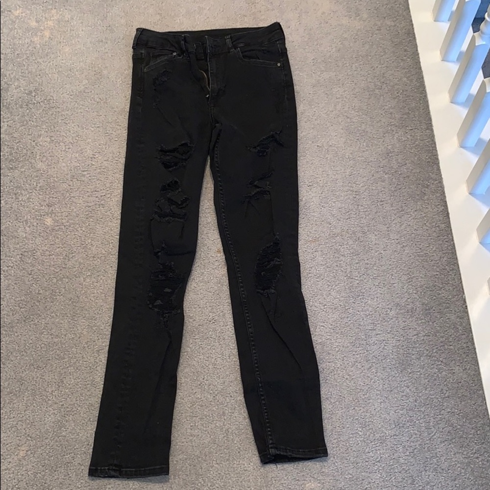 Black skinny high wasted distressed jeans